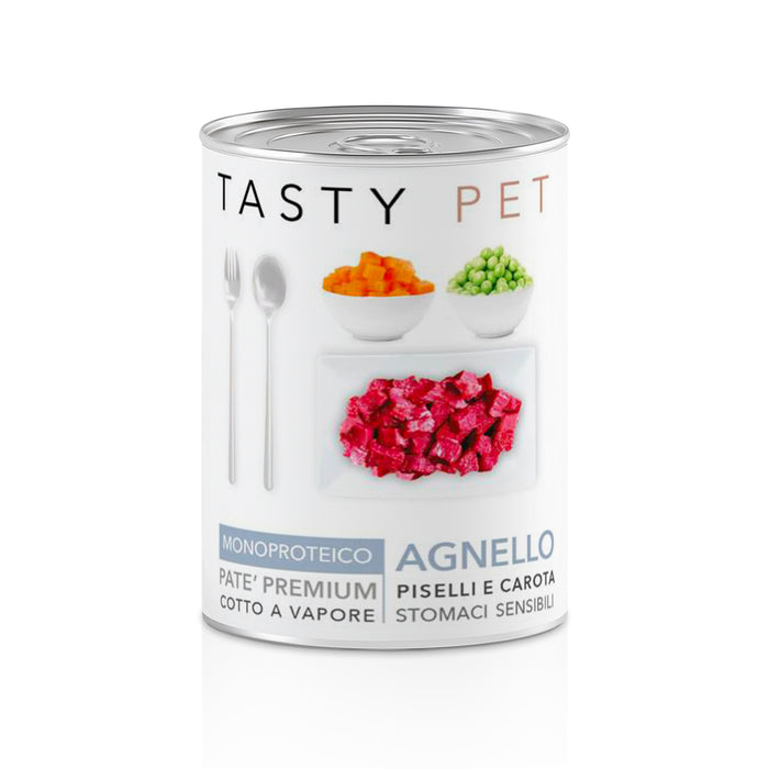 Tasty Pet Confezione di Alimento Completo Umido per Cani - 2303 Patè Monoproteico Agnello Piselli e Carota
