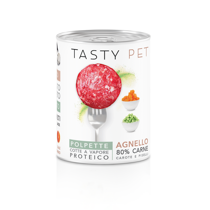 Tasty Pet Confezione di Alimento Completo Umido per Cani - 2603 Polpette al Sugo Agnello carote e piselli